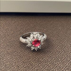 Elegant Silver Ring with Red Gemstone